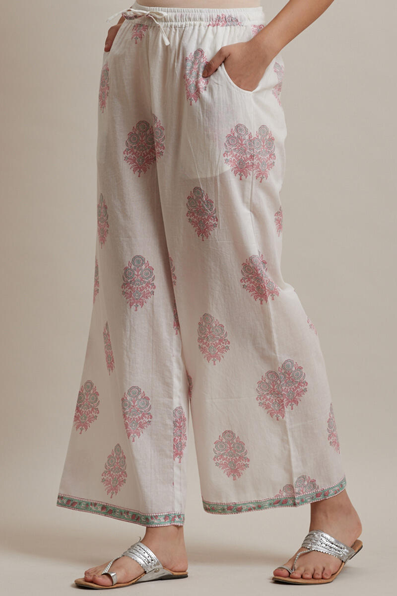 Off-White Block Printed Cotton Farsi Pants