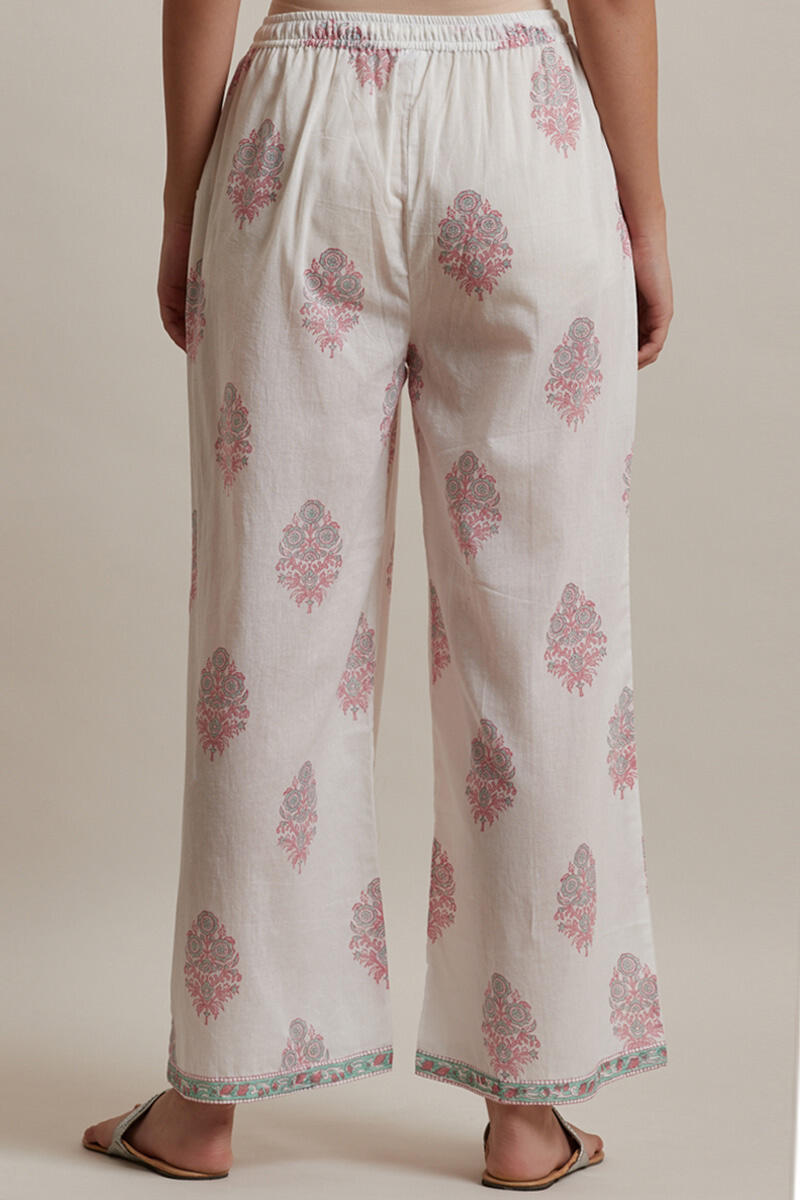 Off-White Block Printed Cotton Farsi Pants