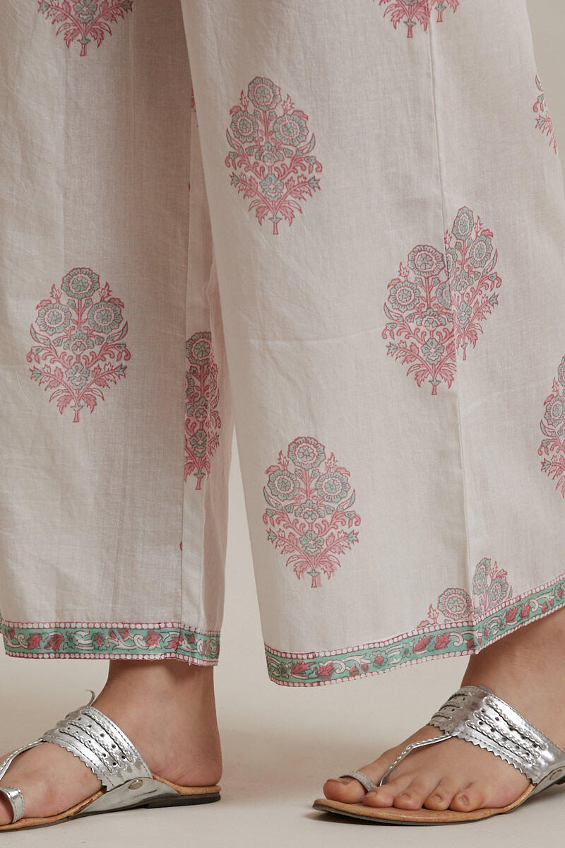 Off-White Block Printed Cotton Farsi Pants