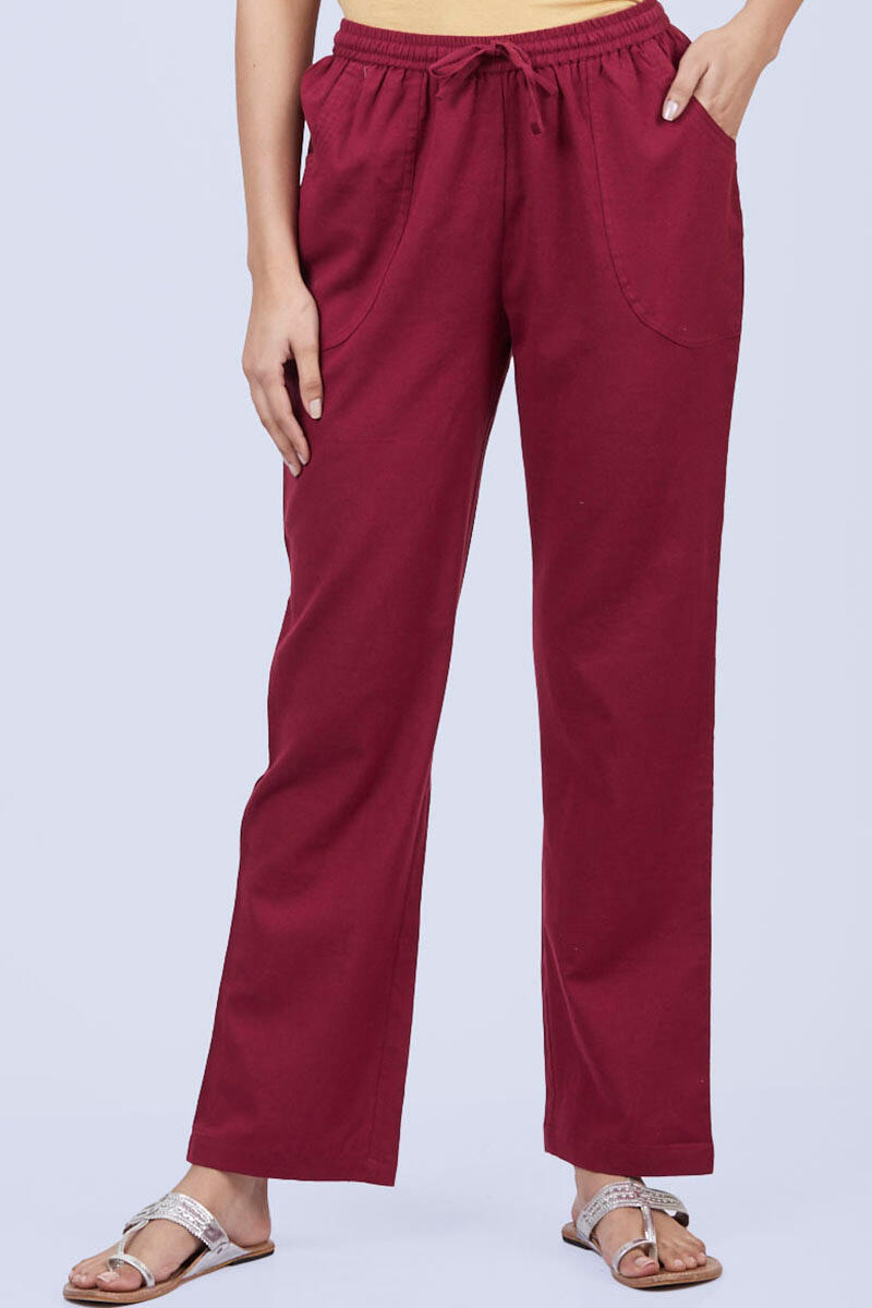 Red Handcrafted Cotton Pants