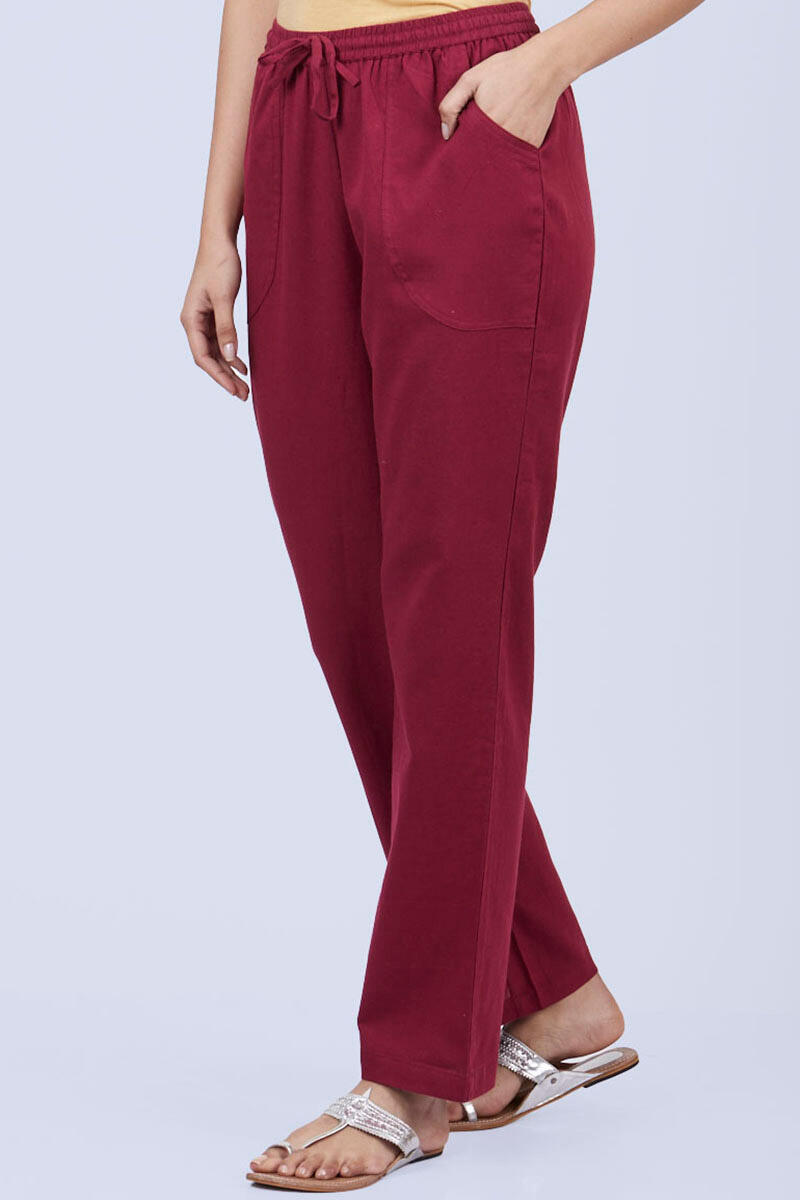 Red Handcrafted Cotton Pants