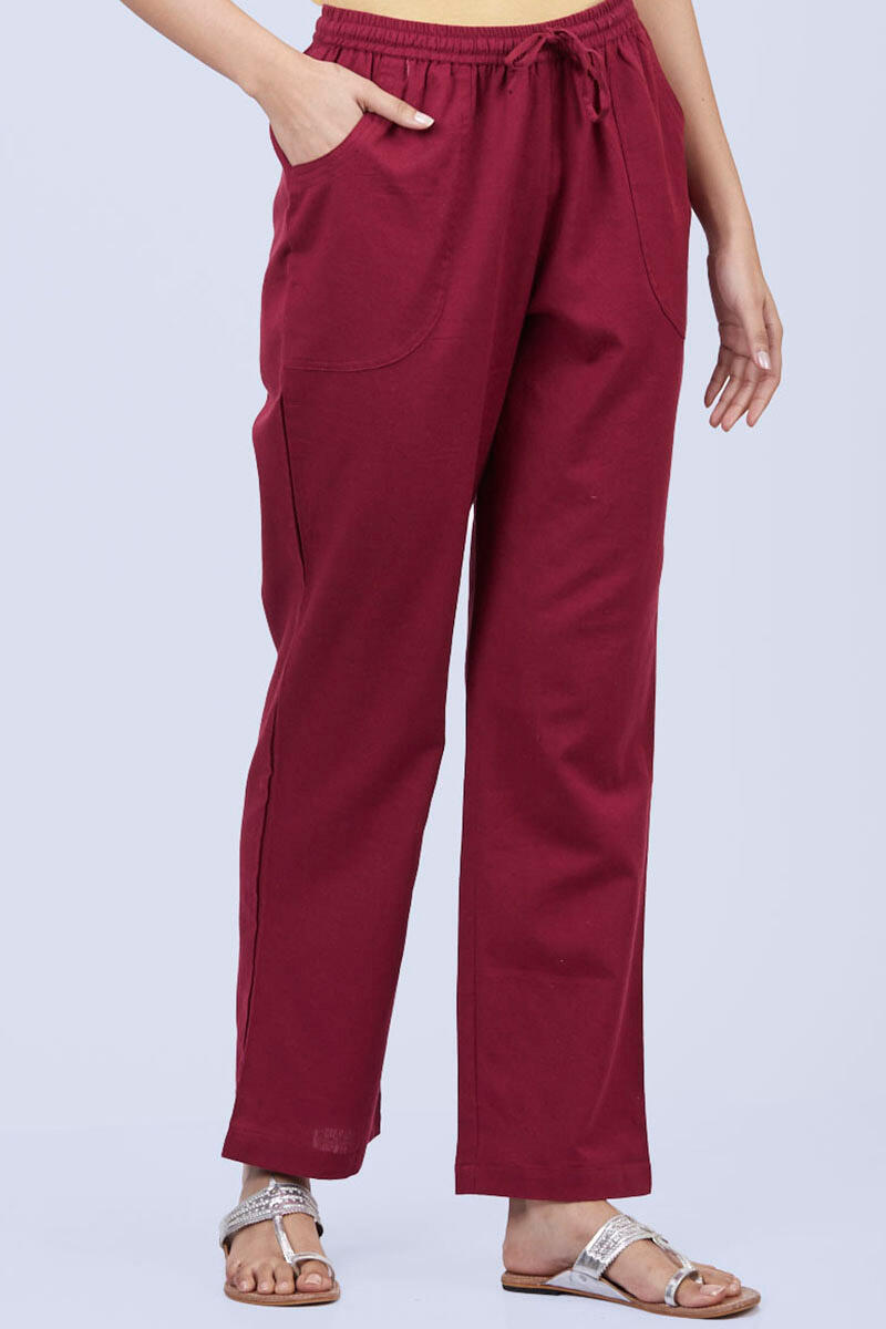 Red Handcrafted Cotton Pants