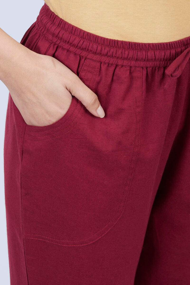 Red Handcrafted Cotton Pants