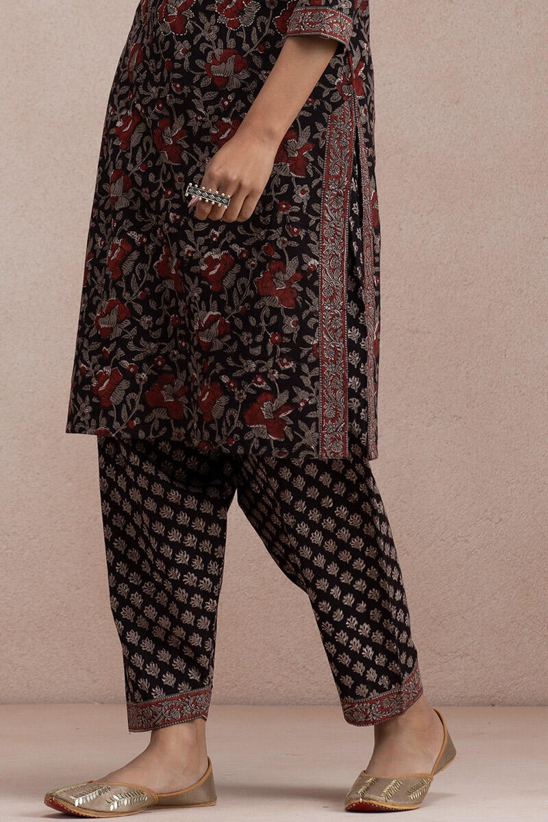 Black Block Printed Straight Cotton Kurta