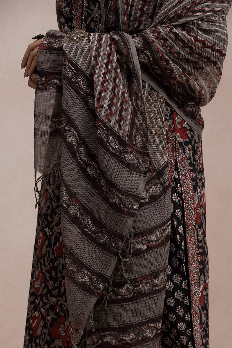 Grey Block Printed Kota Dupatta