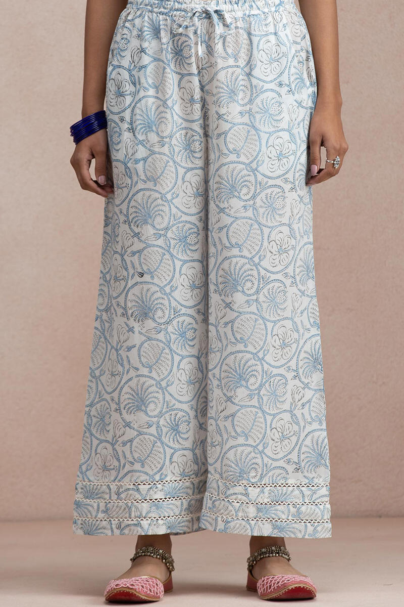 Blue Block Printed Cotton Farsi Pants