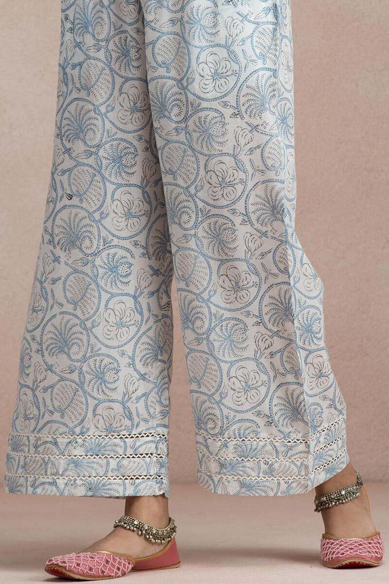 Blue Block Printed Cotton Farsi Pants