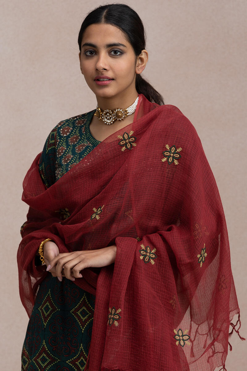 Red Handcrafted Kota Dupatta