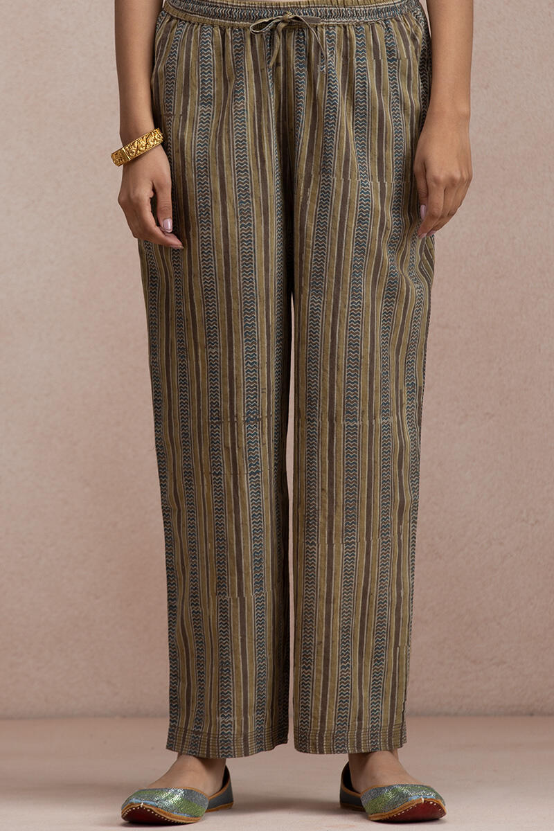 Brown Block Printed Cotton Farsi Pants