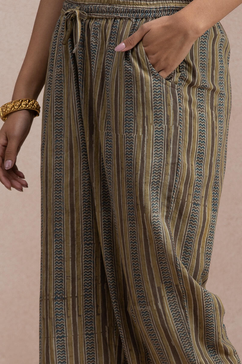 Brown Block Printed Cotton Farsi Pants