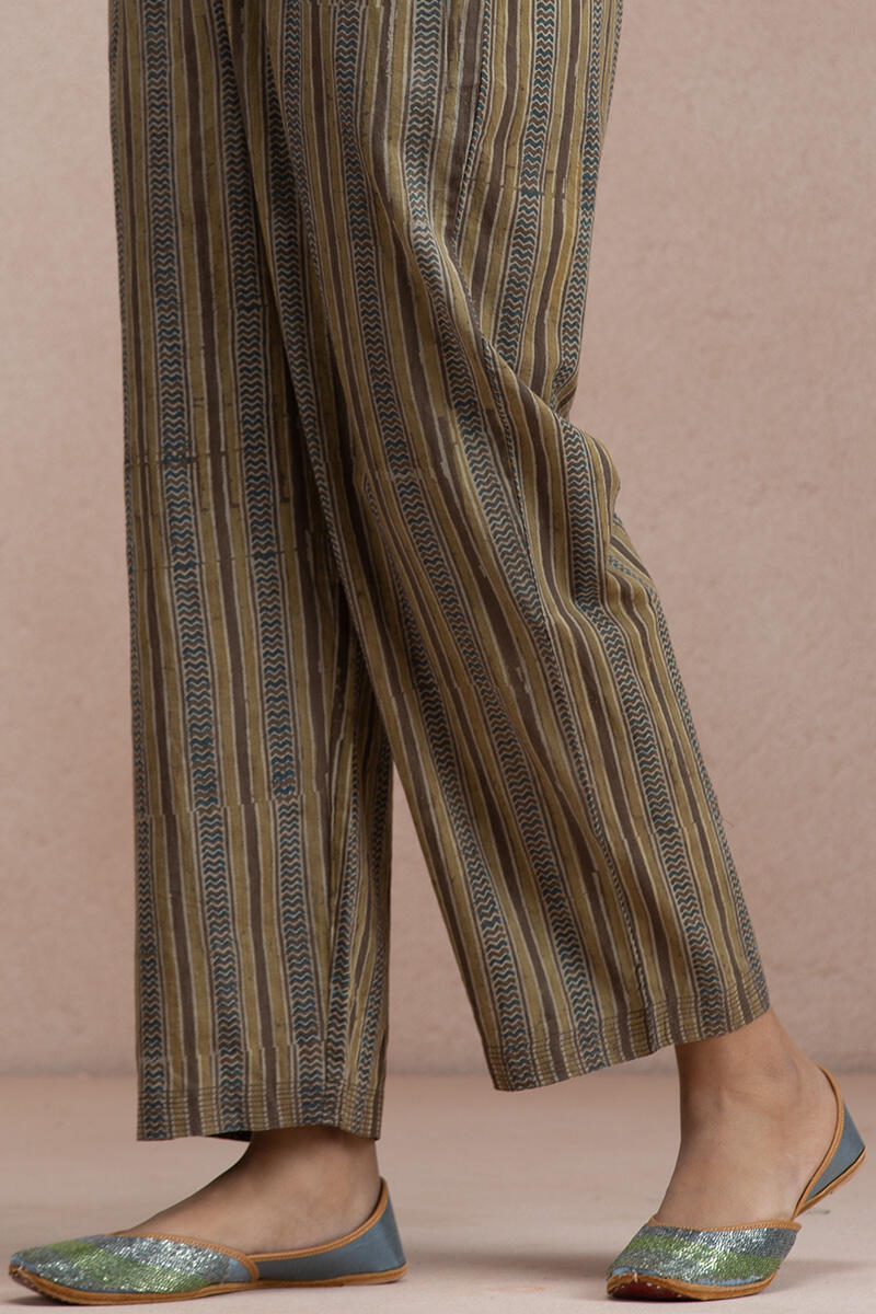 Brown Block Printed Cotton Farsi Pants