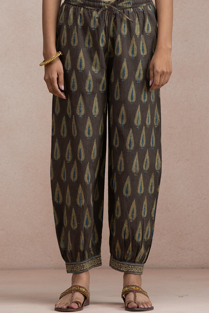 Brown Block Printed Cotton Izhaar Pants