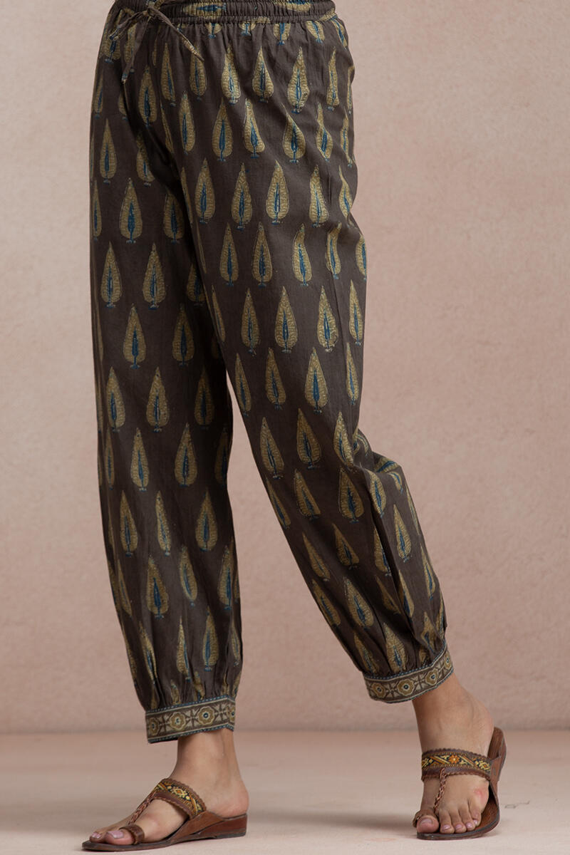 Brown Block Printed Cotton Izhaar Pants