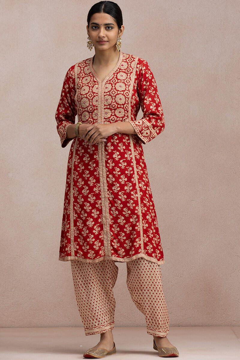 Beige Block Printed Modal Salwar