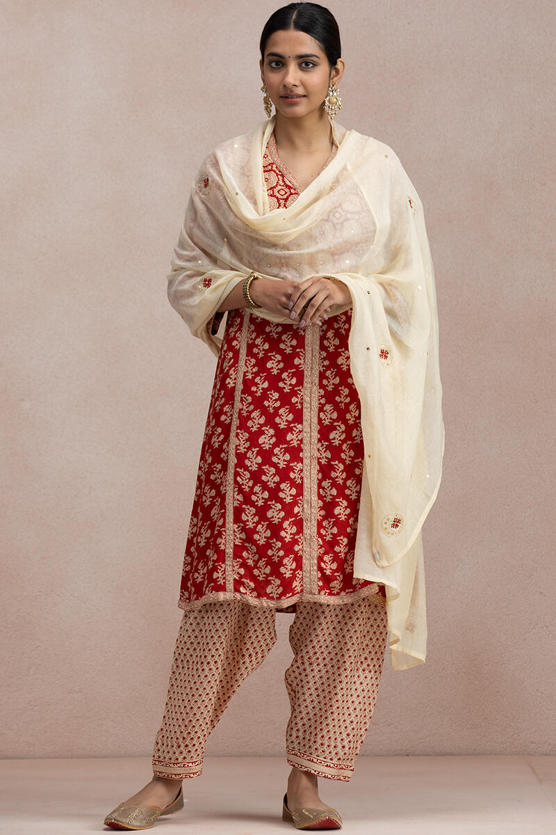 Beige Handcrafted Cotton Silk Dupatta