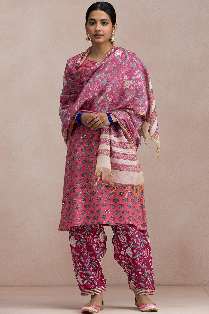 Purple Block Printed Chanderi Dupatta