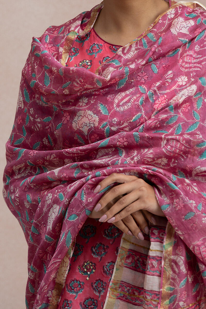 Purple Block Printed Chanderi Dupatta