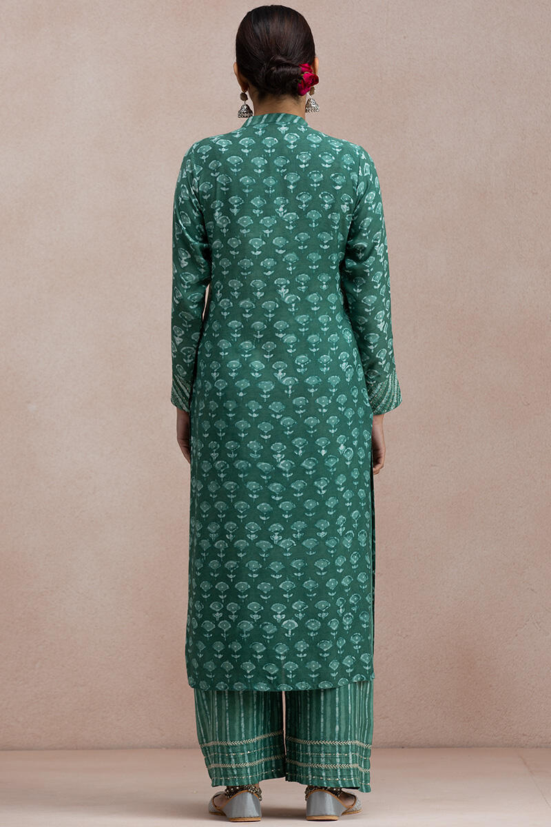 Green Block Printed Straight Modal Kurta