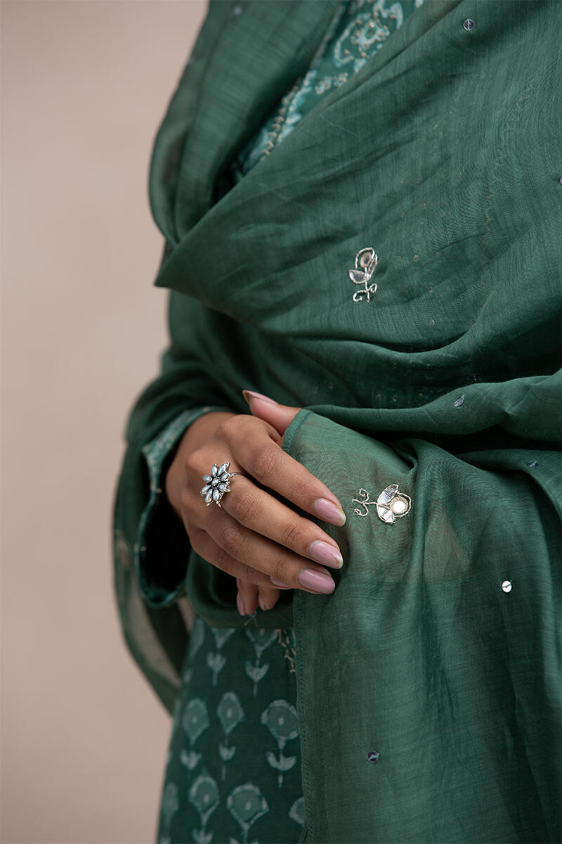 Green Handcrafted Cotton Silk Dupatta