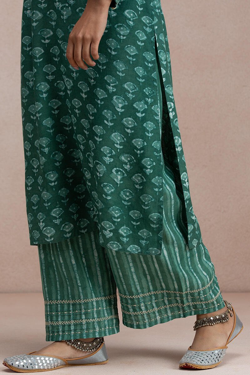 Green Block Printed Straight Modal Kurta