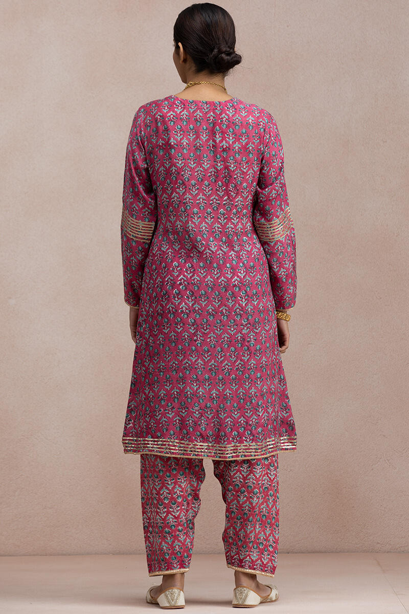 Maroon Block Printed A-Line Modal Kurta