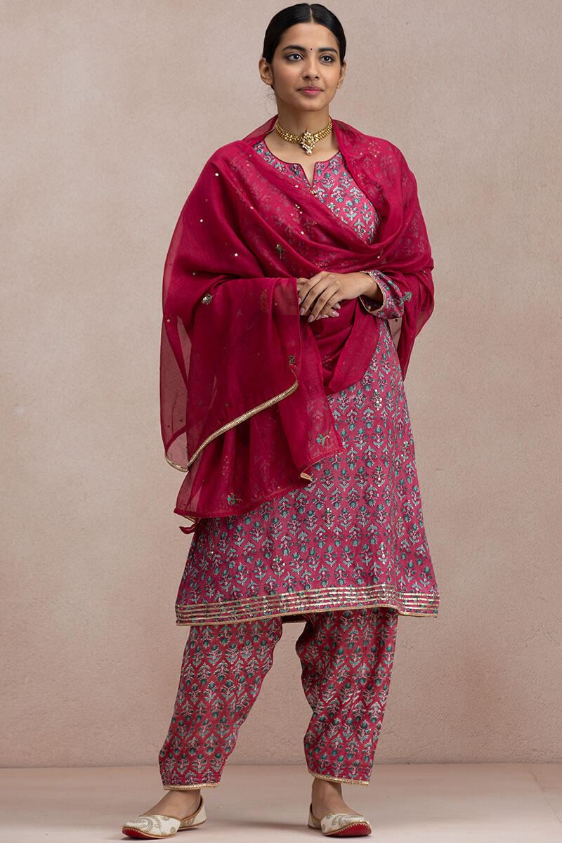 Maroon Handcrafted Cotton Silk Dupatta