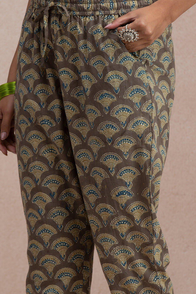 Brown Block Printed Cotton Narrow Pants