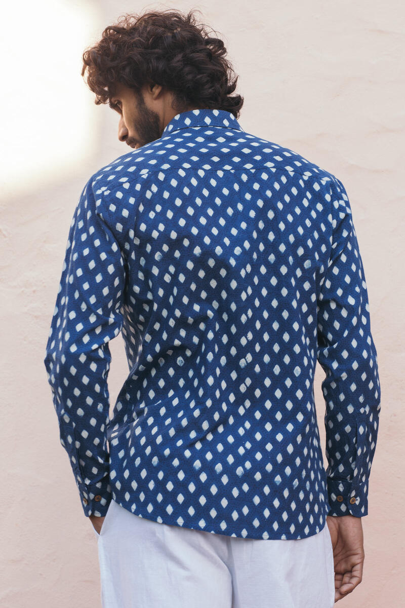 Indigo Block Printed Cotton Shirt