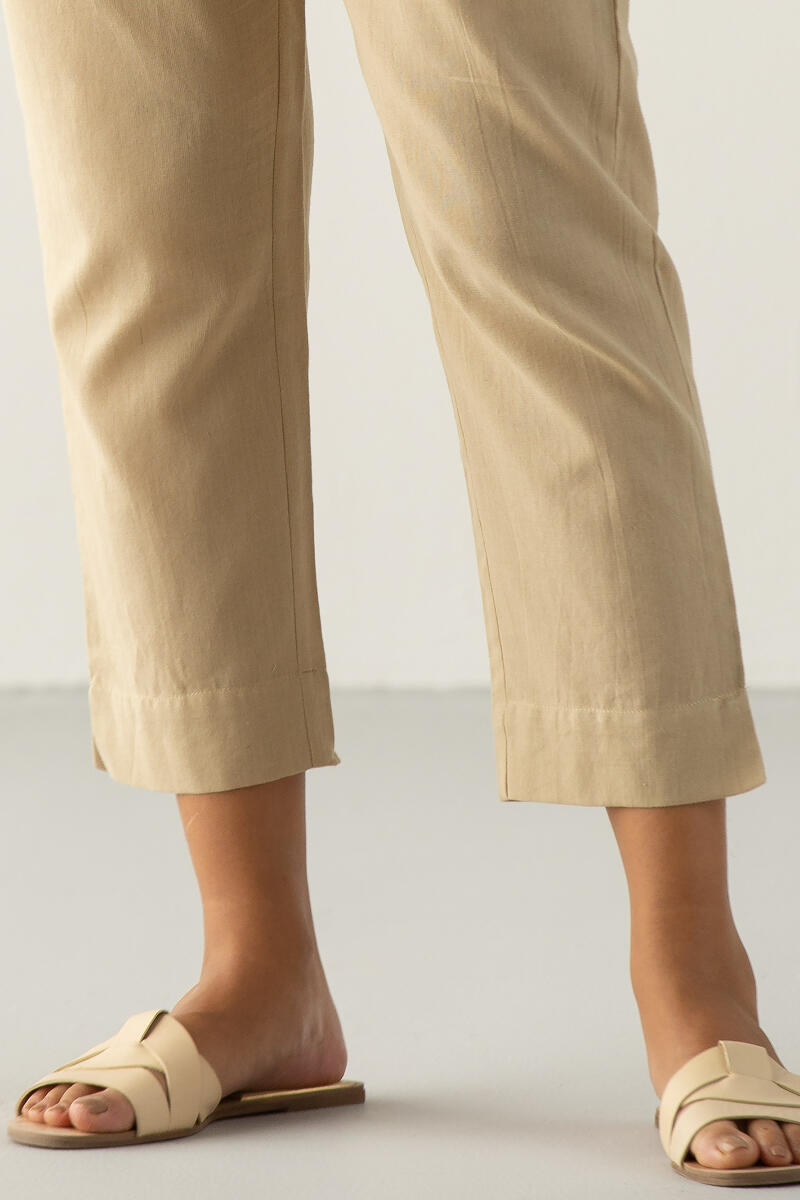 Beige Handcrafted Cotton Narrow Pants