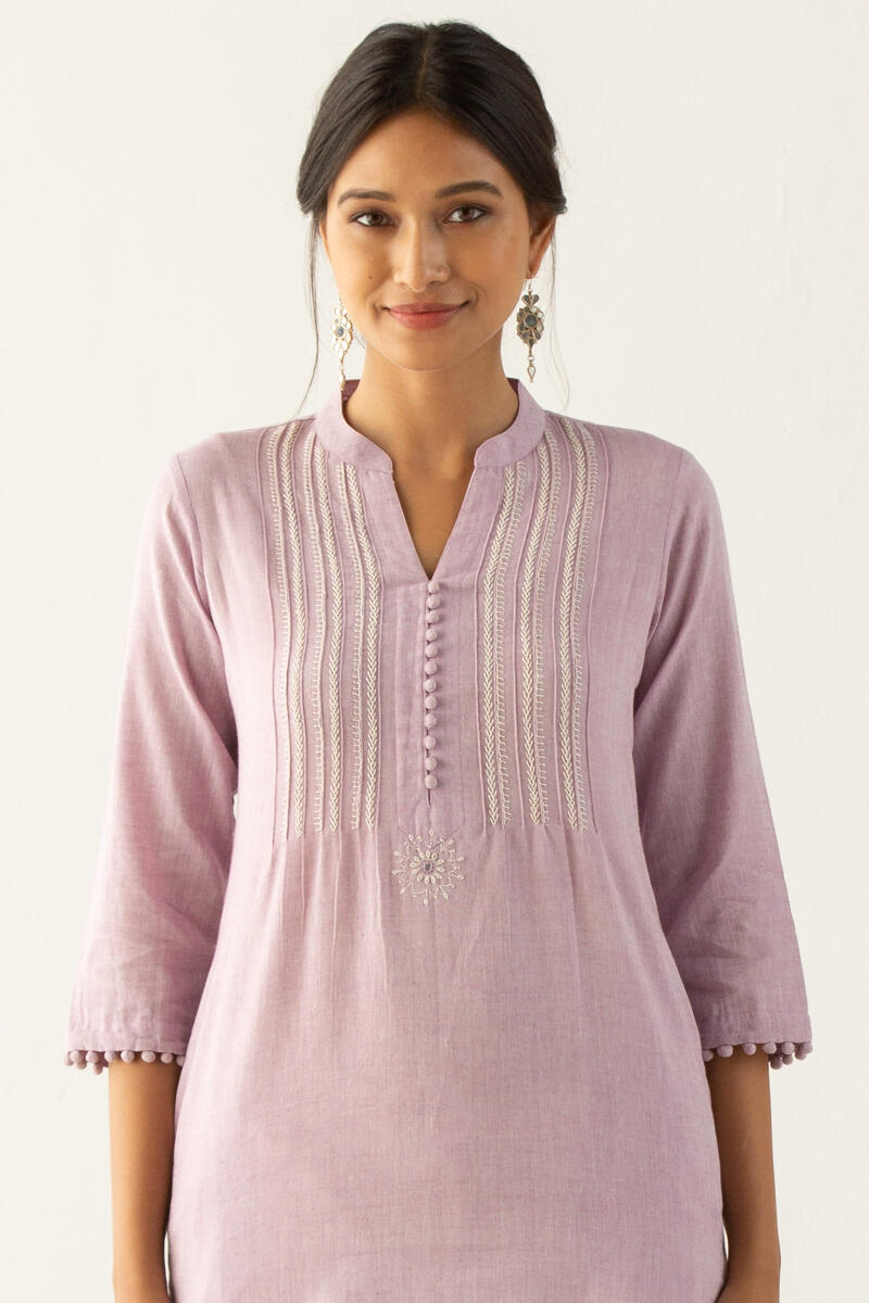Purple Handcrafted Straight Cotton Kurta