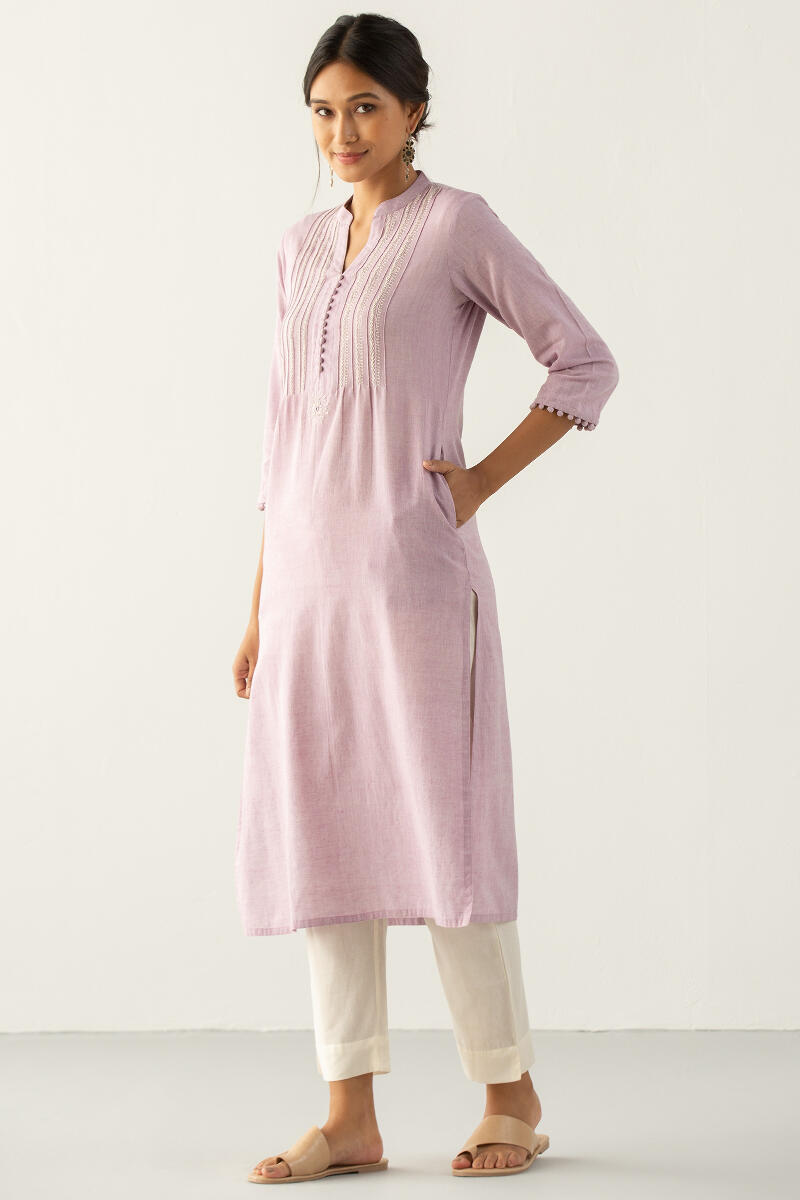 Purple Handcrafted Straight Cotton Kurta