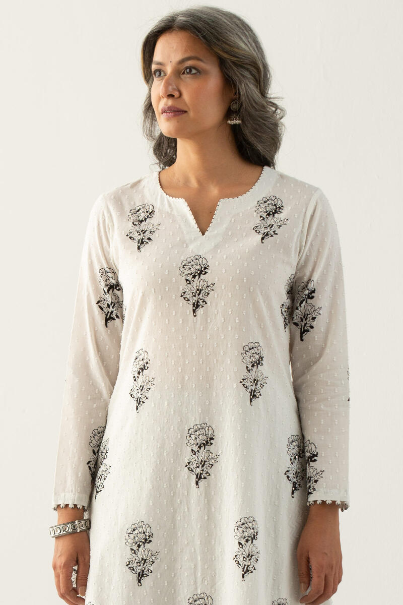 Buy White Block Printed Straight Cotton Kurta for Women