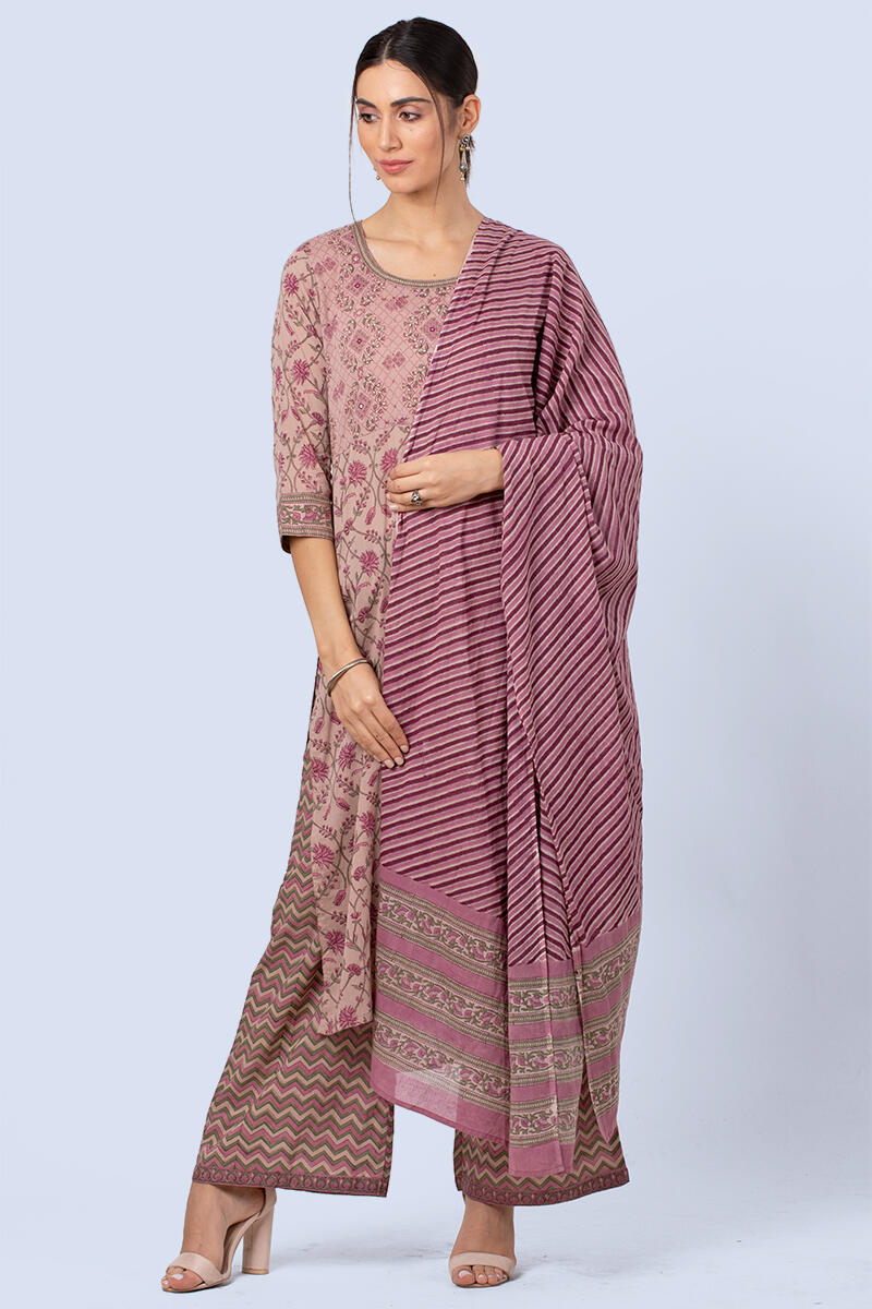 Pink Block Printed Cotton Dupatta