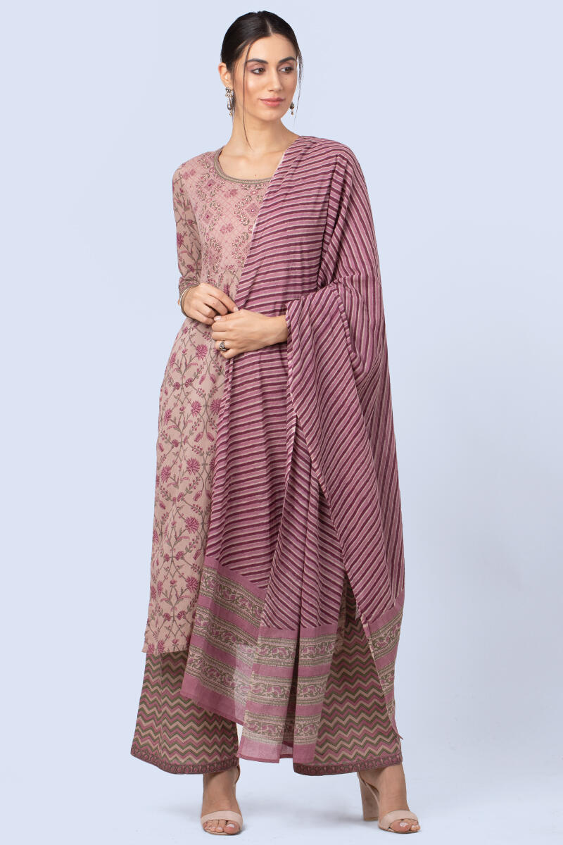 Pink Block Printed Cotton Dupatta