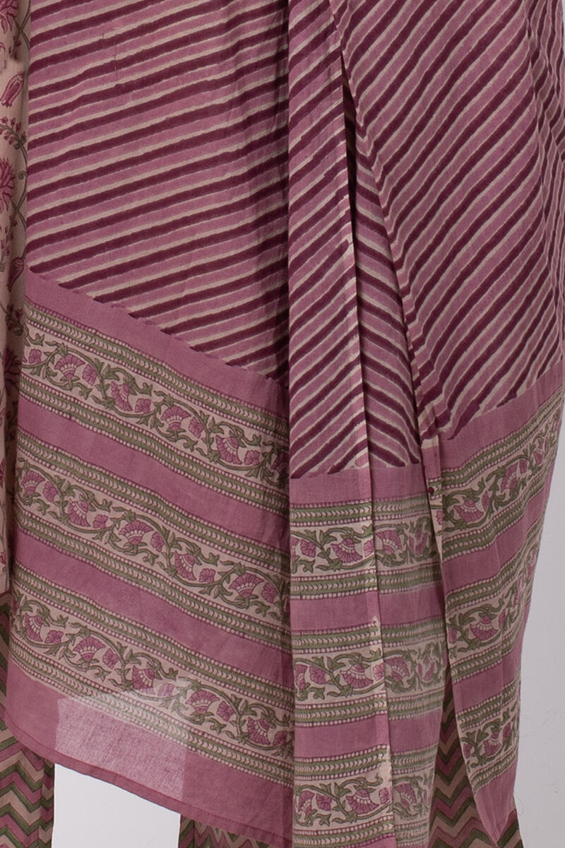 Pink Block Printed Cotton Dupatta