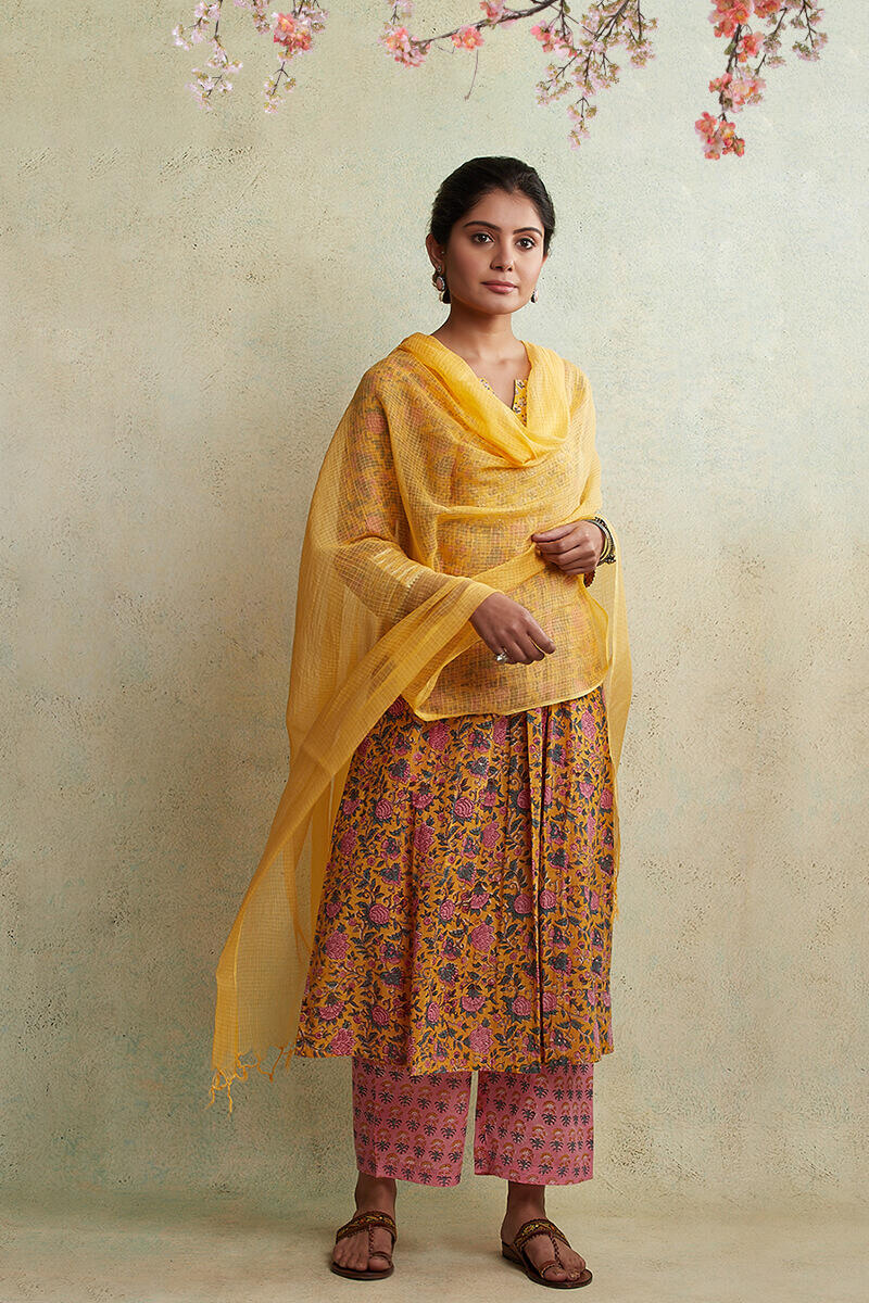 Yellow Handcrafted Kota Dupatta