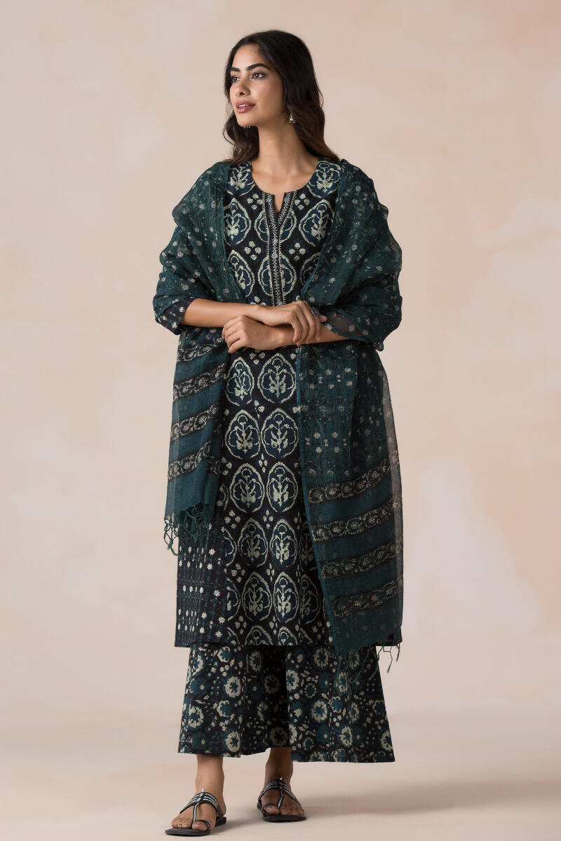 Black Block Printed Kota Dupatta