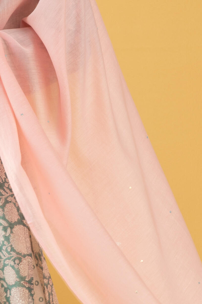 Pink Handcrafted Cotton Silk Dupatta