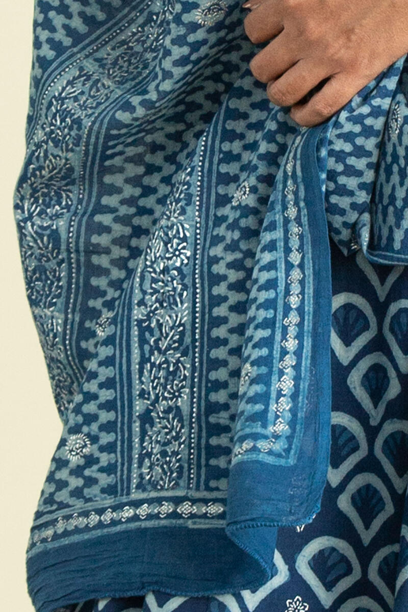 Indigo Block Printed Cotton Dupatta