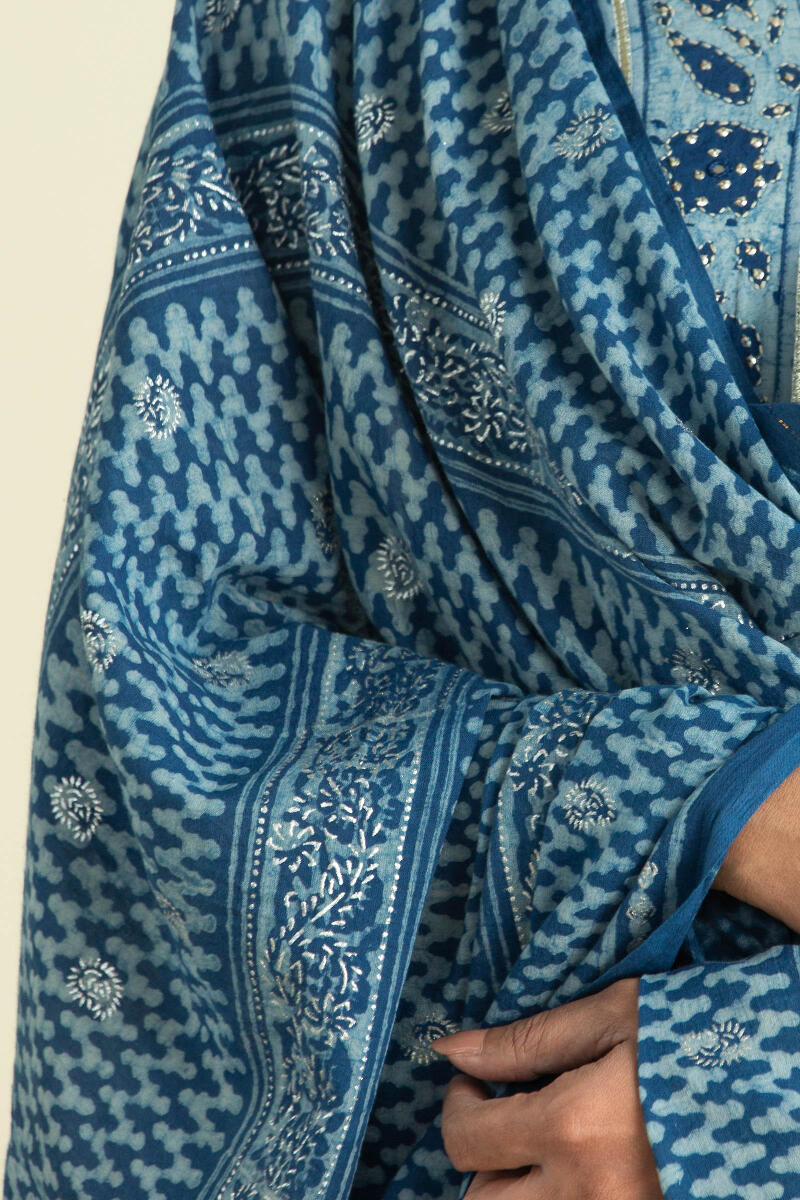 Indigo Block Printed Cotton Dupatta