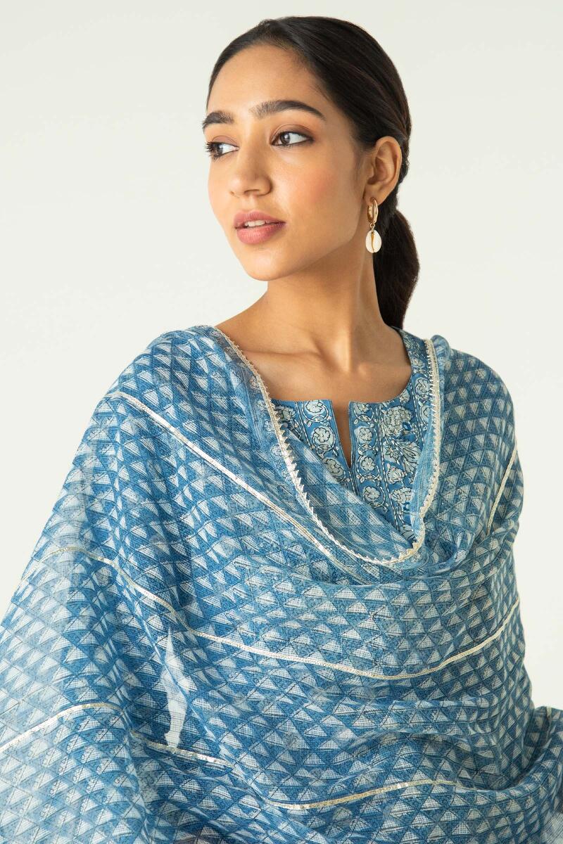 Indigo Block Printed Kota Dupatta