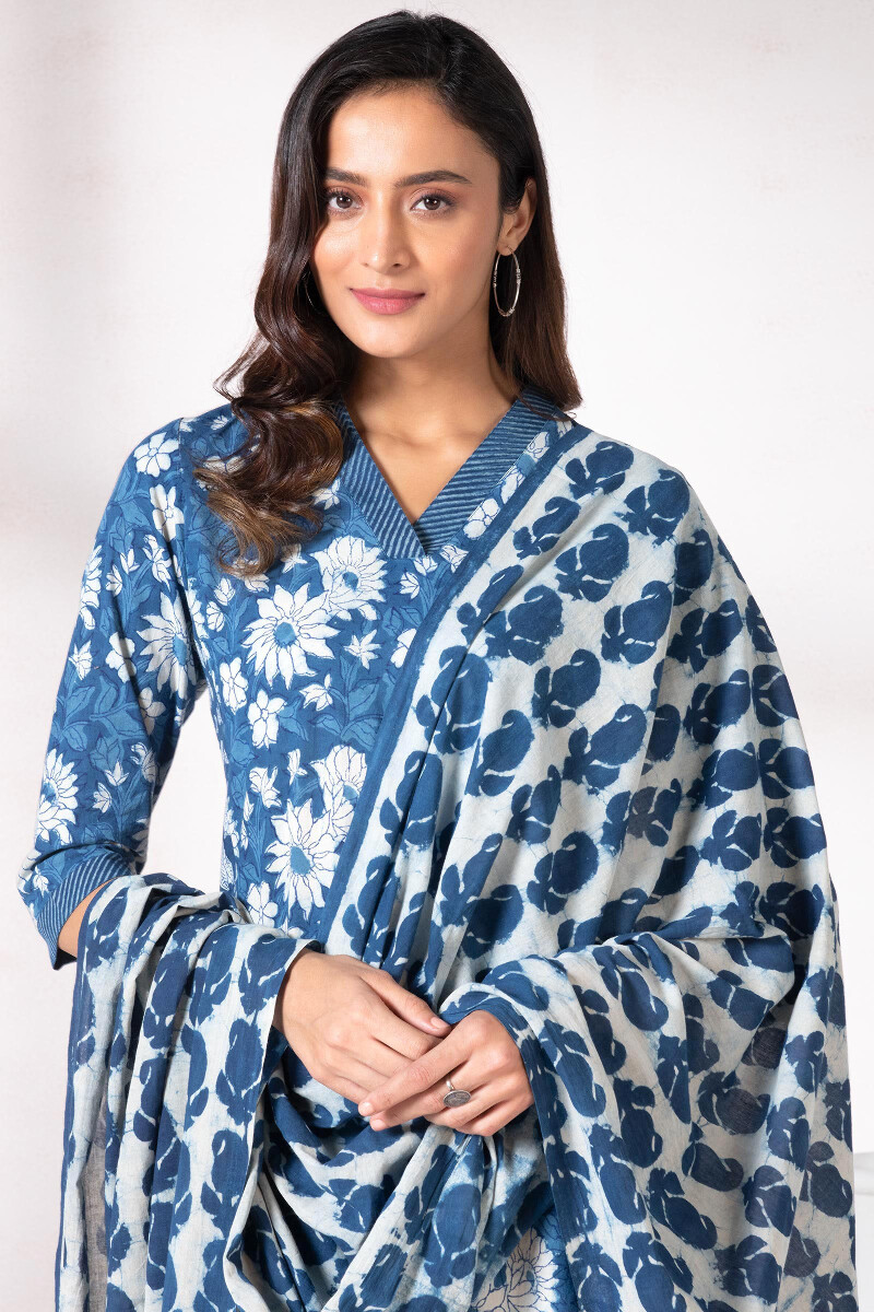 Indigo Block Printed Cotton Dupatta