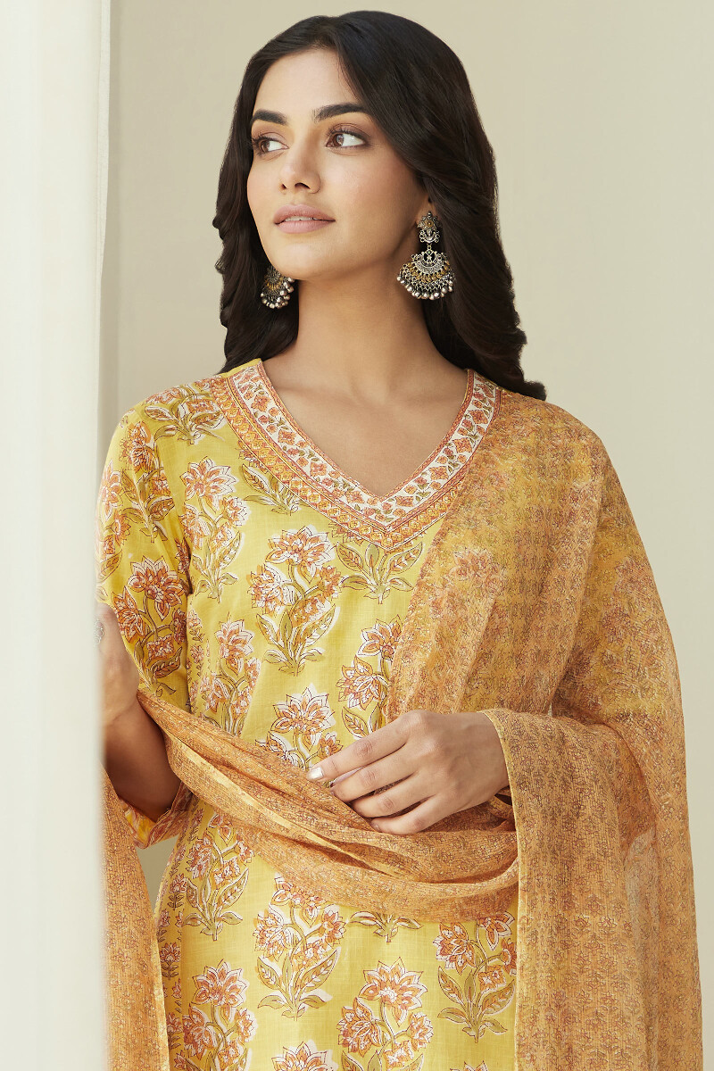 Orange Hand Block-Printed Kota Dupatta