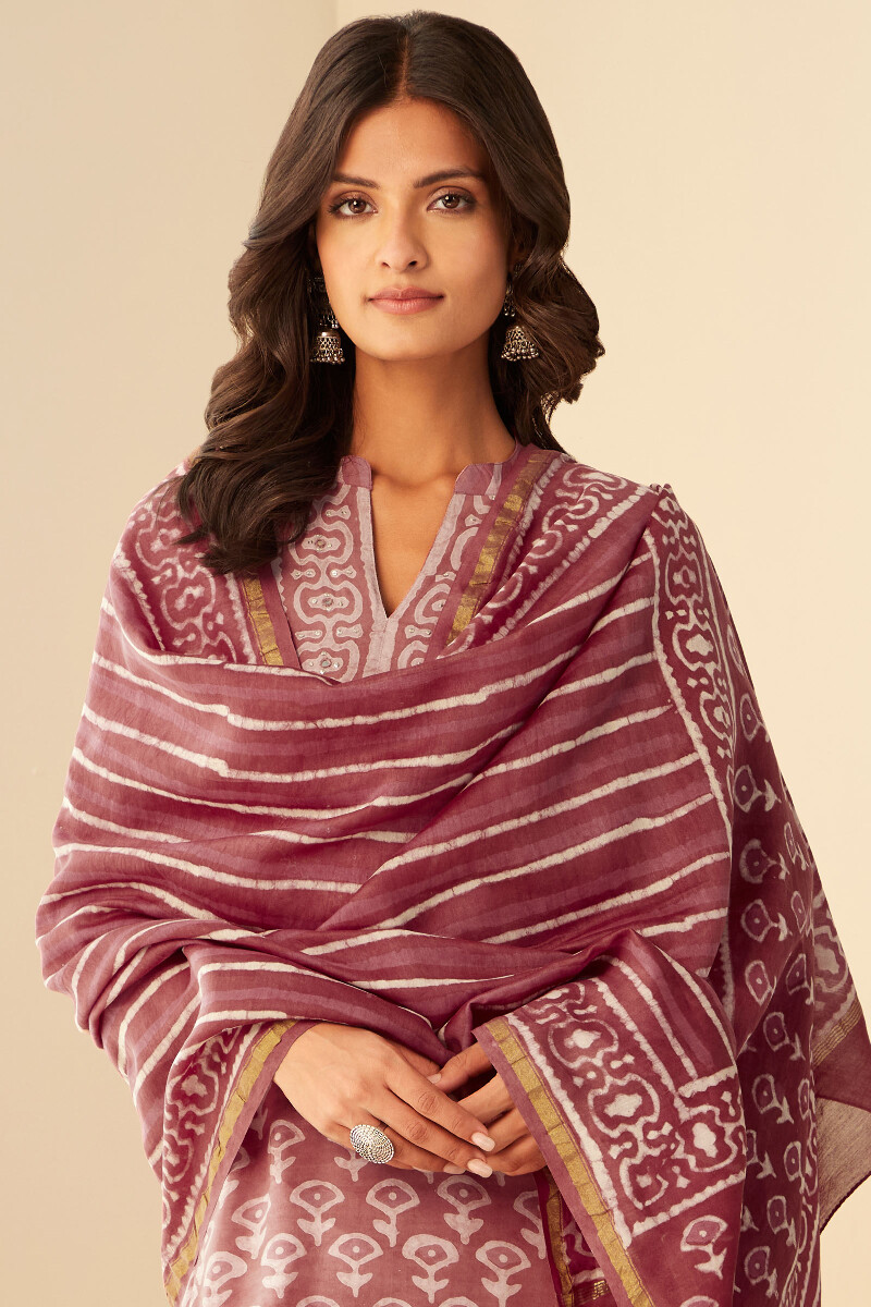 Dabu Hand Block-Printed Chanderi Dupatta