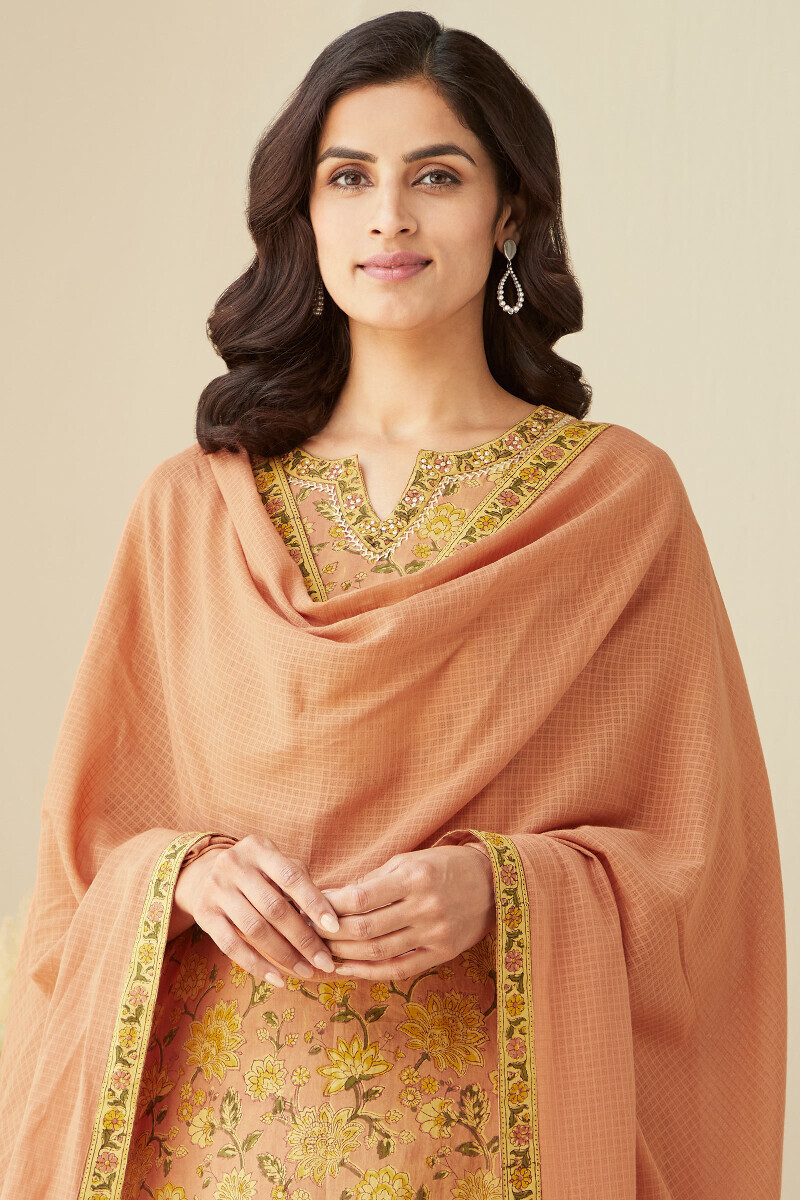 Rust Orange Handcrafted Kota Dupatta