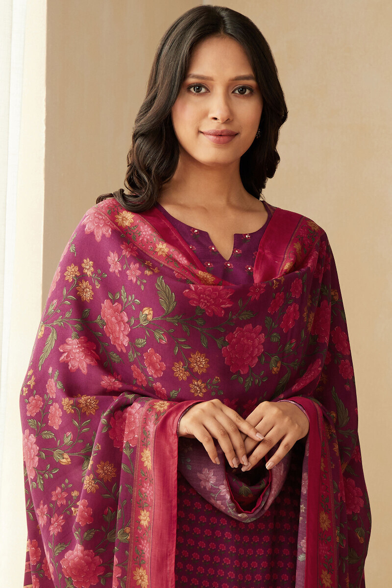 Purple Printed Viscose Dupatta