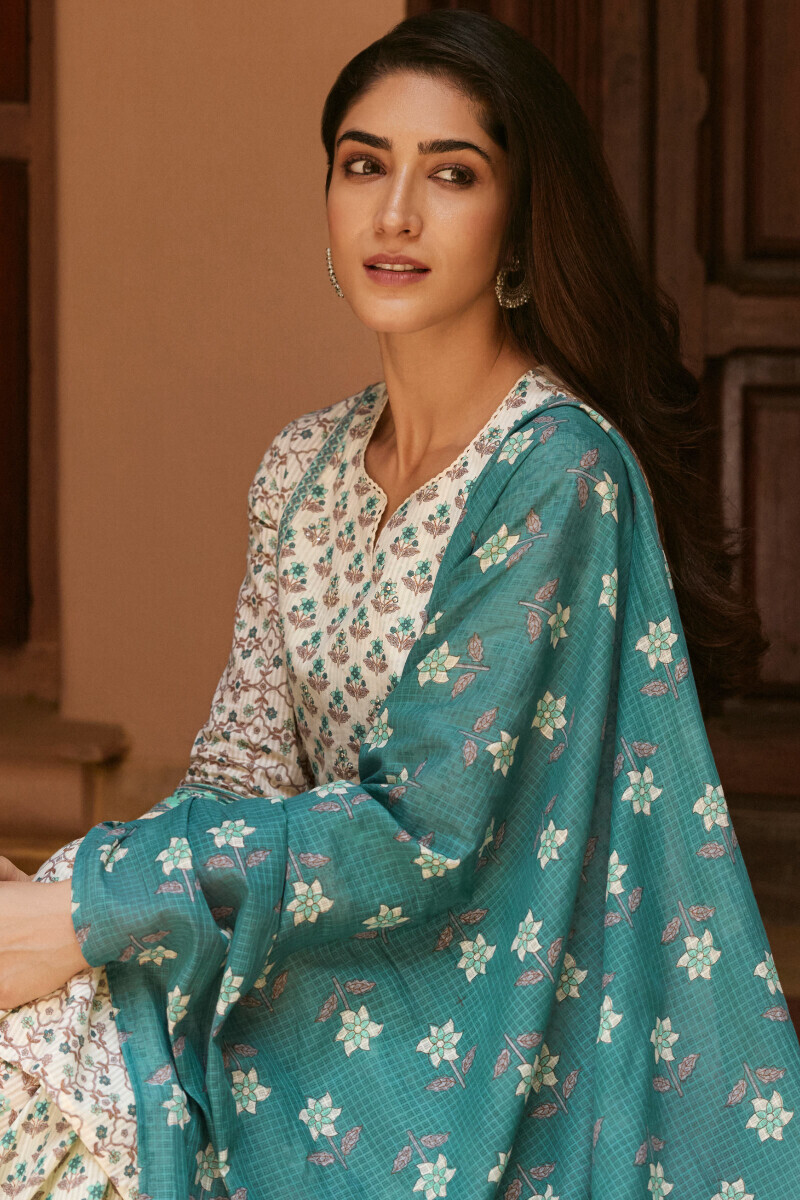 Blue Hand Printed Kota Dupatta