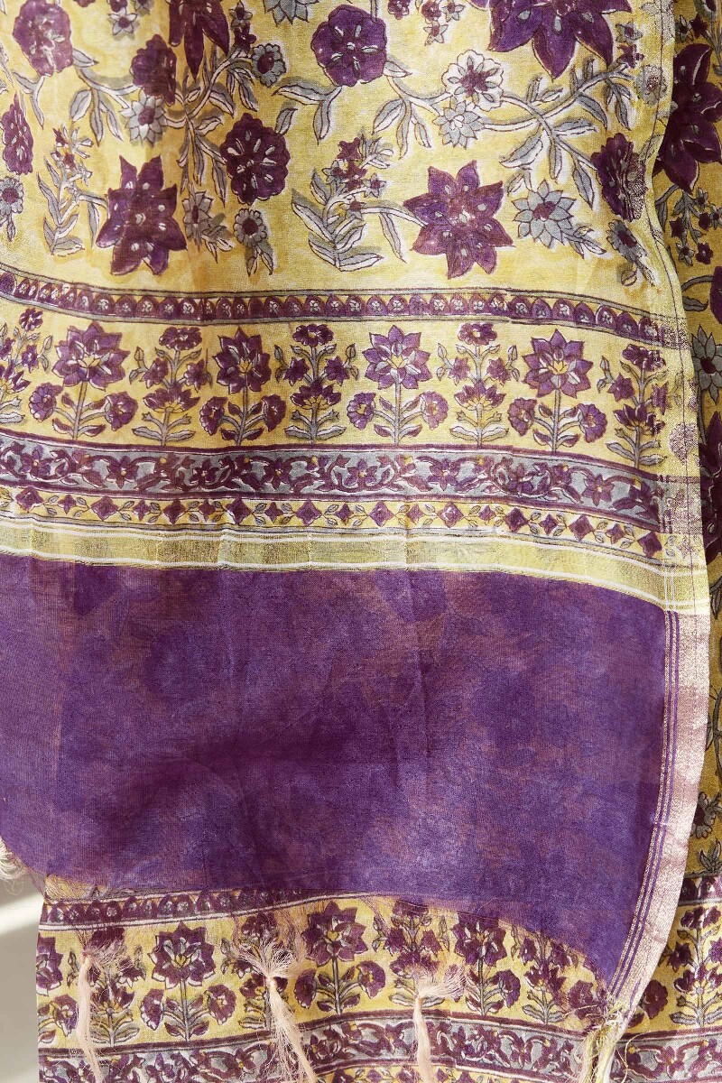 Purple Hand Block-Printed Chanderi Dupatta