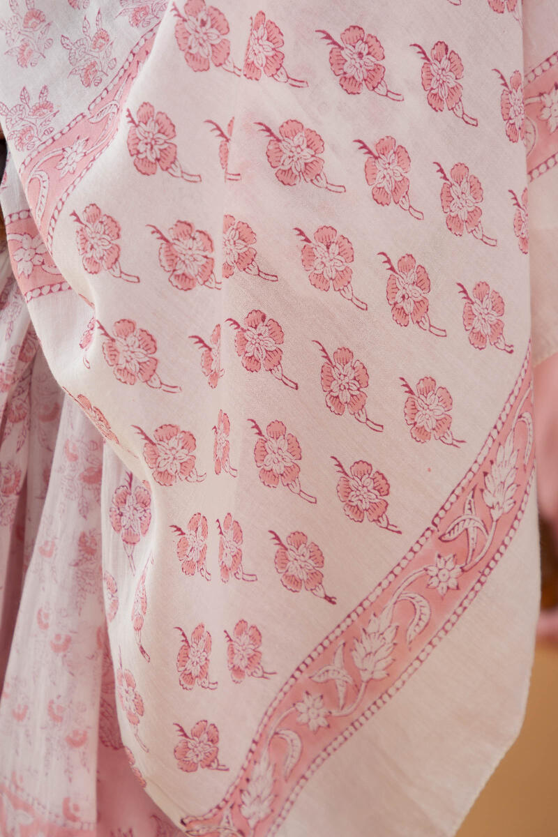 Pink Block Printed Cotton Dupatta