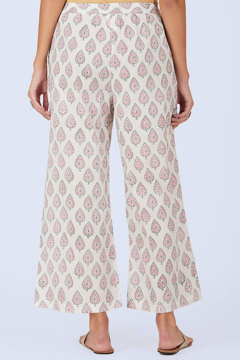 White Block Printed Cotton Farsi Pants